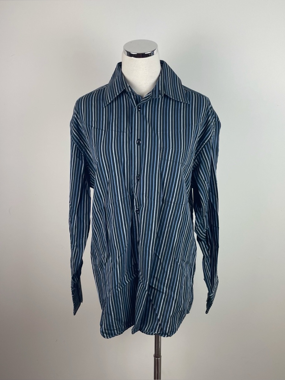 Pronto Uomo Blue Black Gray Stripe Collared Button Down Shirt Men Medium